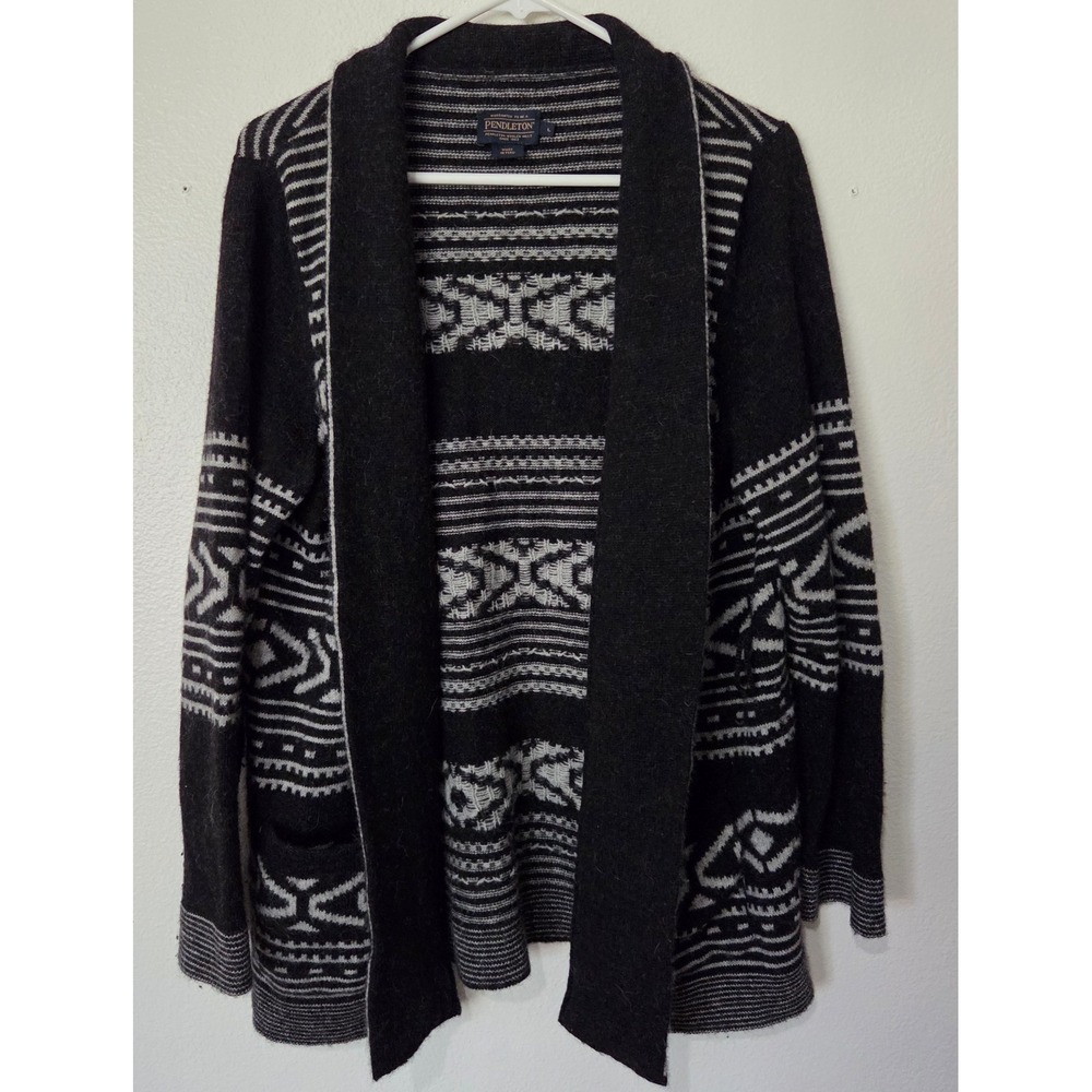 Pendleton Alpaca Wool Geometric Open Front Drape Cardigan Sweater Shawl Large